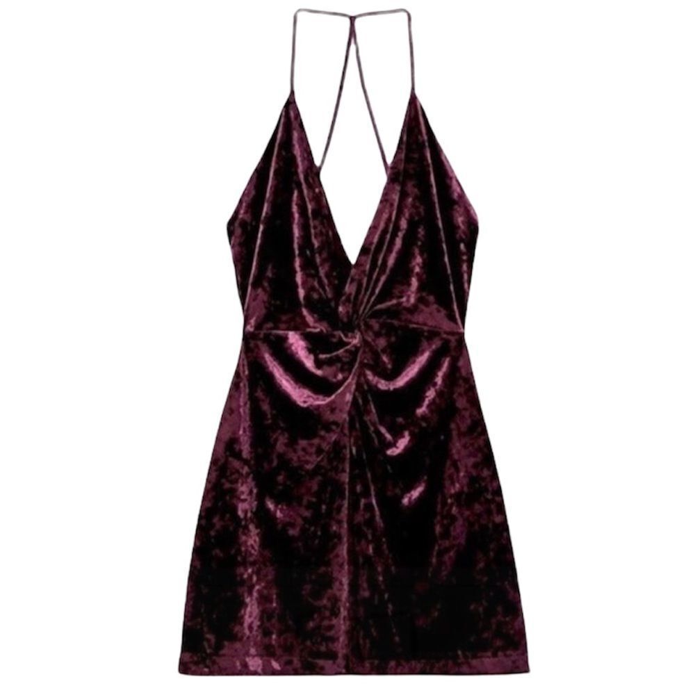 Zara Purple Crushed Velvet Knot Mini Dress NWT S